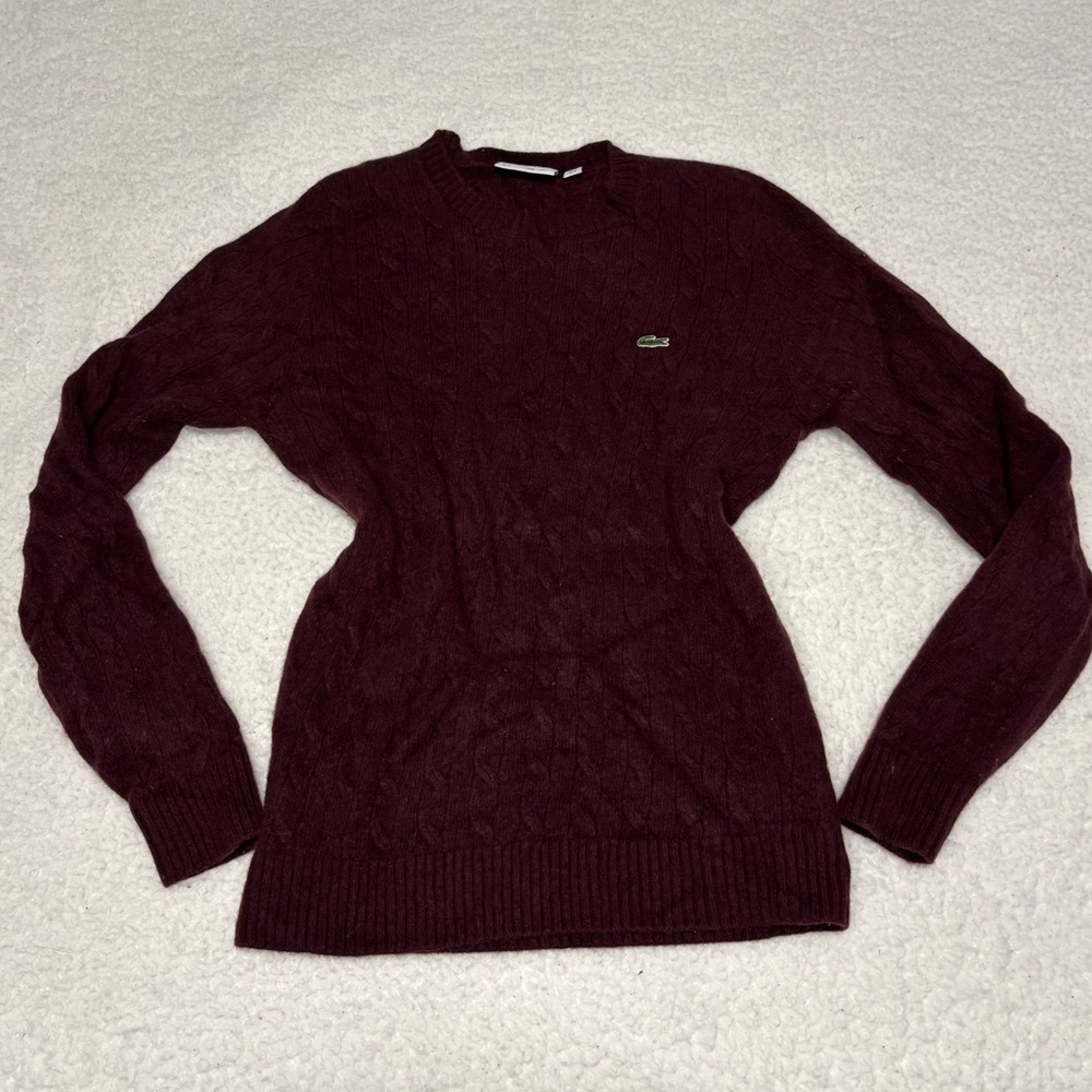 Lacoste Women Red Pure Wool Knit Crewneck Sweater